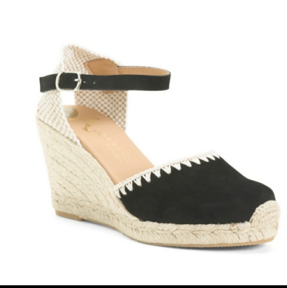 PASEART Embroidered Wedge Leather Sandals